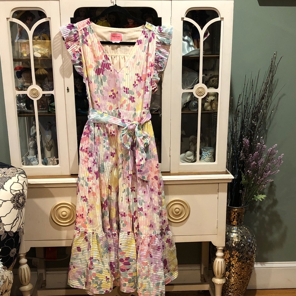 NWOT kate spade Pastel Floral Ruffle-Sleeve Dress in Multi pastel colors - Picture 6 of 14